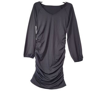 Women's Long Sleeve Ruched Mini Dress Black Size Large
